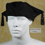 Kabuki Crown, Black Glittery Cotton with Tassels, Size Extra Large
