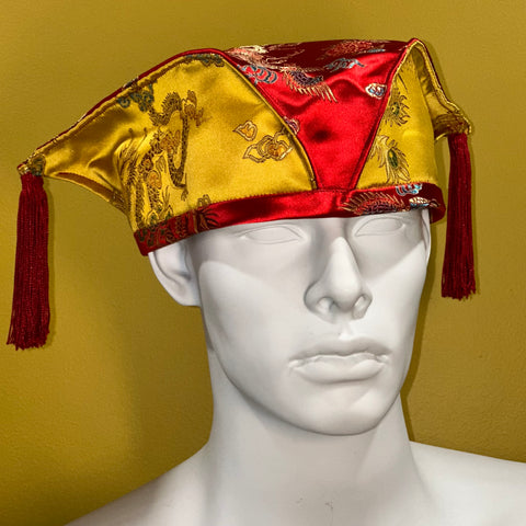 Kabuki Crown, Red and Gold Dragon Brocade, Size Large and Extra Large
