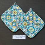 Pair of Turquoise Tile Print Potholders