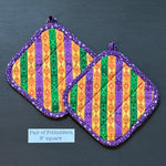 Pair of Mardi Gras Stripe Print Potholders