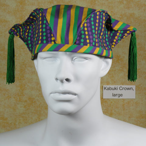 Kabuki Crown, Mardi Gras Bead  and Stripe print, Size Large