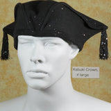 Kabuki Crown, Black Glittery Cotton with Tassels, Size Extra Large
