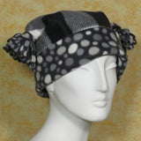 Fleece Hat in Black and White Plaid and Polka Dots, Size Medium