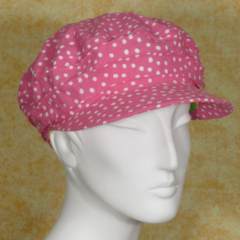 Taxi Cap, Pink with White Polka Dots, Size Small
