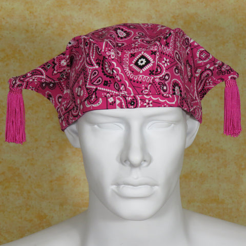 Kabuki Crown, Pink Bandana Print with Tassels, Size Small