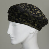 Watermeter Beret, Black with Star Print Side, Size Large