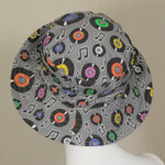 Soiree Brim, Vinyl Records Print on Grey, Size Medium