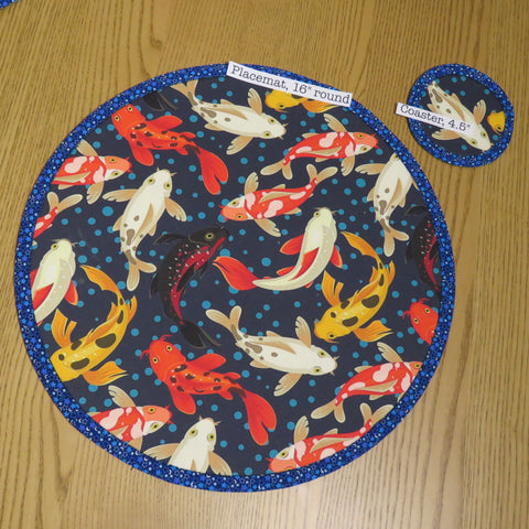 Placemat and Matching Coaster, Koi Pond Print