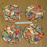 Set of four Coasters, Music Themed Print