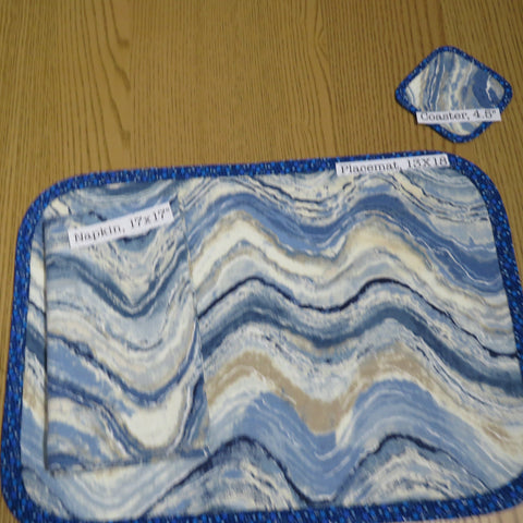 Placemat Set with Napkin and Coaster, Blue Geode Print