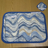 Placemat Set with Napkin and Coaster, Blue Geode Print