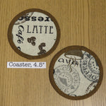 Pair of Coasters, Coffee Themed Print