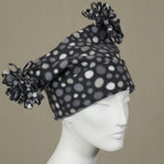 Fleece Hat, Greyscale Polka Dots, Loopy Pom Poms, Size Medium