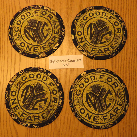 Set of Four NYC Subway Token-Inspired Coasters