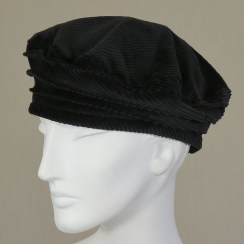 Kabuki Beret, Black Corduroy, Size Large