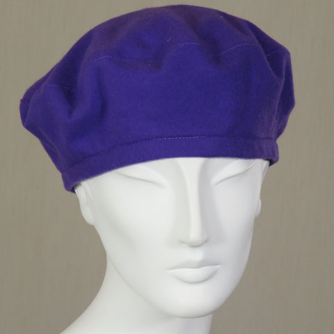 Kabuki Beret, Purple Cotton Flannel, Size Medium