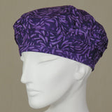 Kabuki Beret, Purple Batik Cotton, Size Small