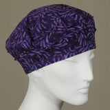 Kabuki Beret, Purple Batik Cotton, Size Small