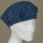 Kabuki Beret, Essex Yarn Dyed Linen with Flower, Size Large