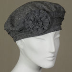 Kabuki Beret, Essex Yarn Dyed Linen with Flower, Size Small-Medium