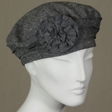 Kabuki Beret, Essex Yarn Dyed Linen with Flower, Size Small-Medium