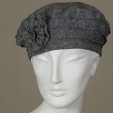 Kabuki Beret, Essex Yarn Dyed Linen with Flower, Size Small-Medium