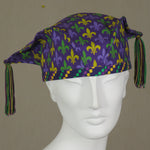 Kabuki Tri Fi, Fleur De Lis Print with Purple, Green, and Gold Tassels, Size Large