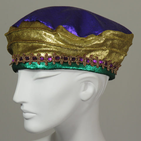 Beret, Mardi Gras, Foil Velvet, Size Medium