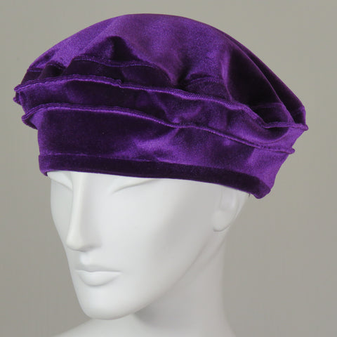 Beret, Mardi Gras, Deep Purple Velvet, Size Medium