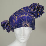 Fleece Hat, Celestial Purple Print, Fringy Pom Poms, Size Medium