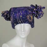 Fleece Hat, Celestial Purple Print, Loopy Pom Poms, Size Medium