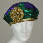 Beret, Mardi Gras, Foil Velvet with Flower, Size Medium