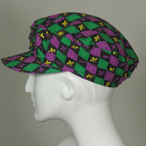 Taxi Cap, Mardi Gras Tartan Print, Size Medium