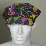 Taxi Cap, Mardi Gras Tartan and Bead Print, Size Large