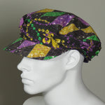 Taxi Cap, Mardi Gras Tartan and Bead Print, Size Large