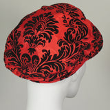 Taxi Cap, Black on Red Flocked Taffeta, Size Medium