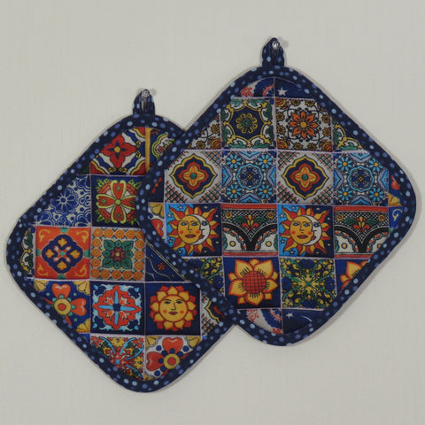 Pair of Talavera Tile Print Potholders