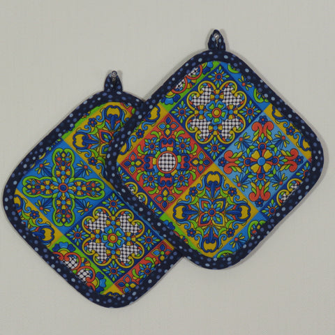 Pair of Talavera Tile Print Potholders