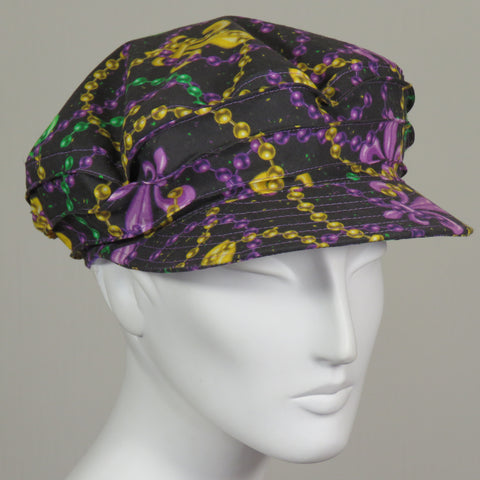 Taxi Cap, Mardi Gras Bead and Fleur De Lis Print, Size Medium