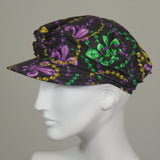 Taxi Cap, Mardi Gras Bead and Fleur De Lis Print, Size Medium