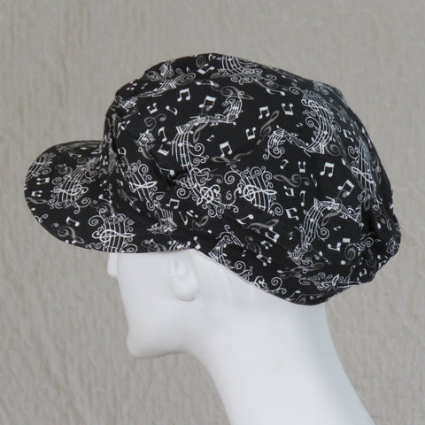 Taxi Cap, Music Note Print in Black and White, Size Large