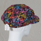 Taxi Cap, Multi-Color Butterflies on Black, Size Large