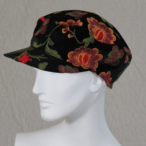 Danby Cap, Embroidered Black Velvet, Size Large