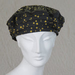Kabuki Beret, Black and Gold Watermeter Print, Size Medium