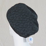 Kabuki Beret, Black with Treble Clef Print, Size Large