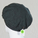 Kabuki Beret, Dark Green Batik on Black, Size Small