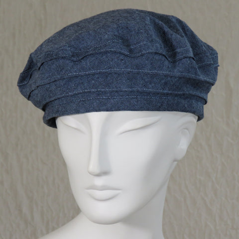 Kabuki Beret, Blue Linen, Size Medium Large