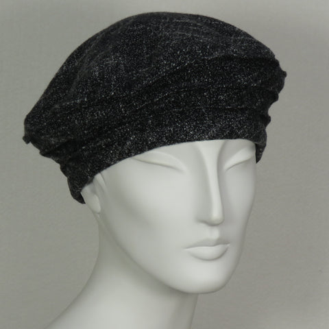 Kabuki Beret, Charcoal Tweed Cotton Flannel, Size Large