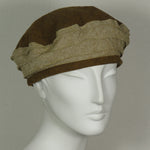 Kabuki Beret, Two-tone brown Cotton Linen, Size Large