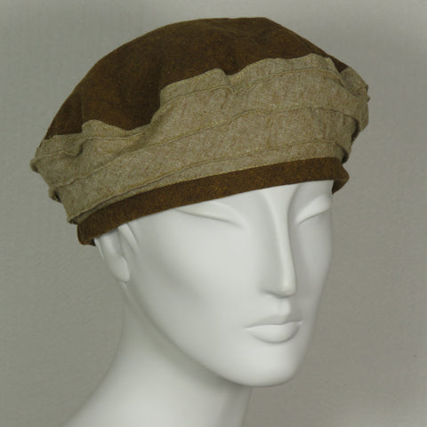Kabuki Beret, Two-tone brown Cotton Linen, Size Large